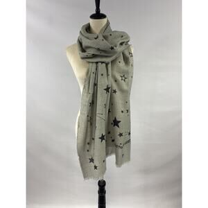 Victoria's Secret Scarf Grey Black Star Print 30 x 74 Rectangle Embroidered